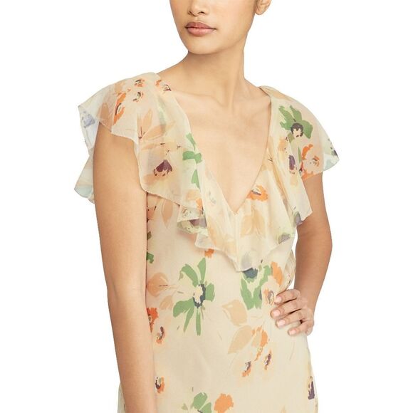 New! RALPH LAUREN Women's 100% Silk Floral Print Ruffled Prairie Dress - Picture 3 of 7